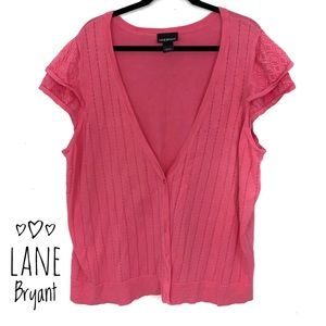 Lane Bryant Short Sleeve Pink Cardigan